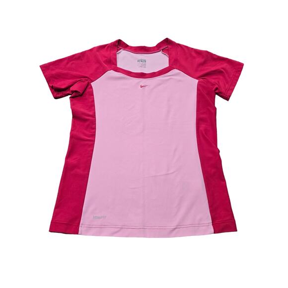NIKE Fit Dry Pink Crew Neck Short Sleeve Shirt Light Weight Workout Running Top - Picture 1 of 7